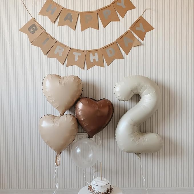 Sand White Brown Heart Balloons, 18Inch Boho Cream Nude Neutral Helium Balloon - Image 7