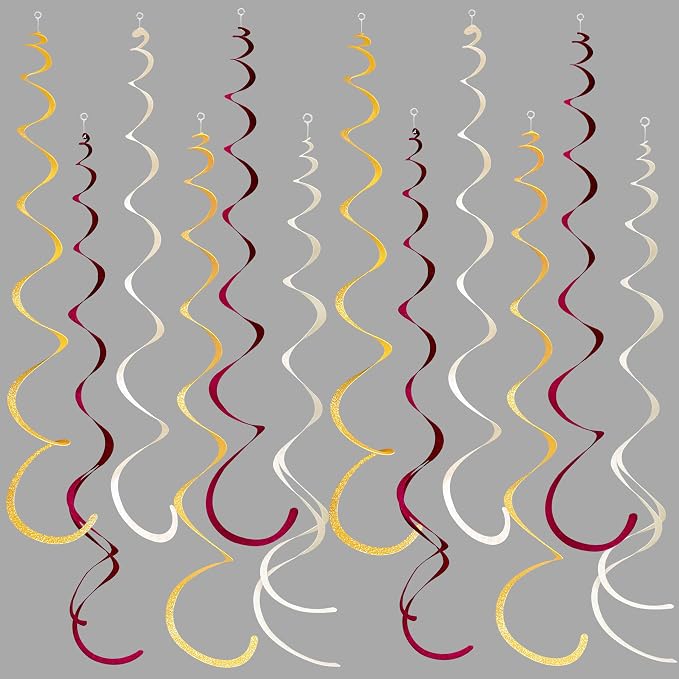 36 Pcs Maroon Gold Hanging Swirl Decorations Glitter Gold Burgundy Beige Felt by pinkblume