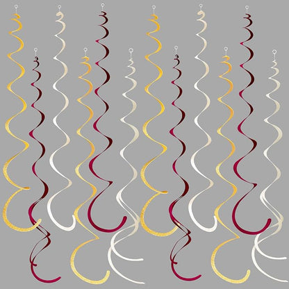 36 Pcs Maroon Gold Hanging Swirl Decorations Glitter Gold Burgundy Beige Felt by pinkblume