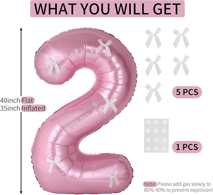 40 Inch Number Balloons with Bow Coquette Birthday Decorations Giant Number 1 - Image 2
