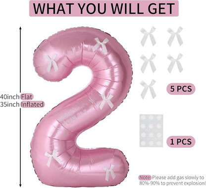 40 Inch Number Balloons with Bow Coquette Birthday Decorations Giant Number 1 - Image 2