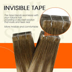Full Shine Brown And Blonde Injection Tape in Hair Extensions Human Hair Color 4/24/4 Double Sided Remy Tape in Extensions 18Inch 50G 20Pcs for Women Daily Office Look Reusable