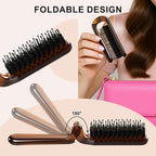 Folding Travel Hair Brush - Mini Boar Bristle Hairbrush Women, Men & Kids, Portable Pocket Purse Brush for Thick Thin Wet Dry Hair Restore Shine,Amber