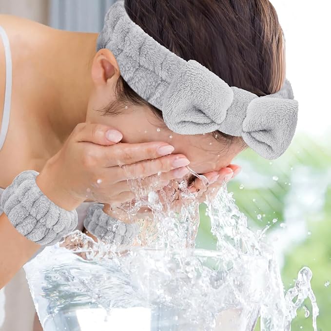 Face Wash Set - Microfiber Headband, Wristbands with Holder for Comfortable Facial Cleansing
