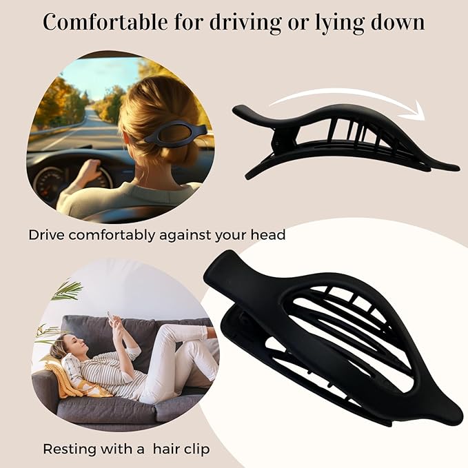 8 Pack Flat Black Hair Clips for Women – Large Matte No-Slip Flat Black Claw Clips for Thick & Thin Hair, Strong Hold French Styling Accessories