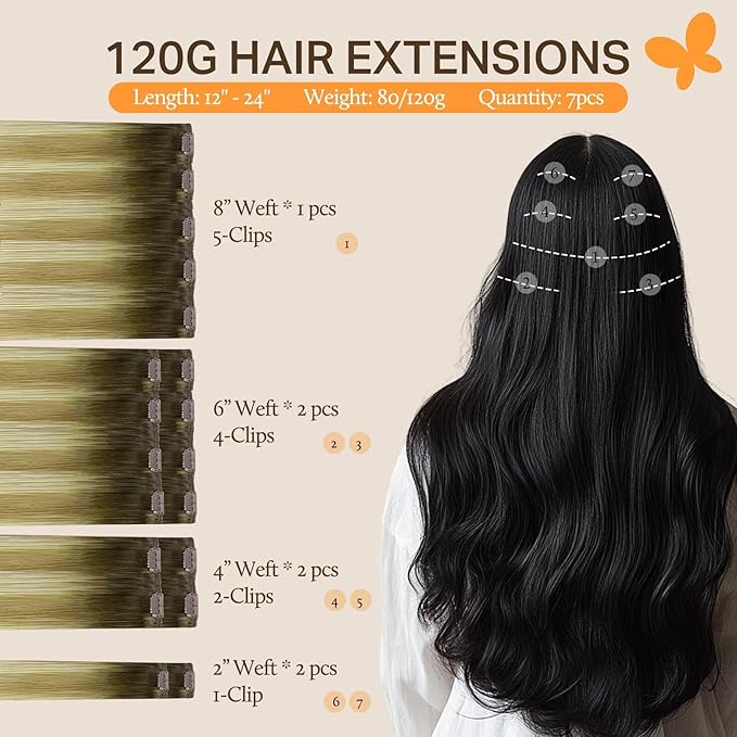 DOORES Hair Extensions Clip in, Light Ash Brown to Light Blonde Highlighted Golden Blonde 18 Inch120g 7pcs, Remy Clip in Human Hair Extensions Natural Hair Extensions Thick Hair Extensions