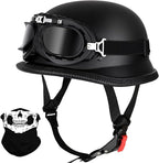 German Style Skull Cap Adult Men Women Half Shell Helmet, DOT Approved Retro Face Helmet for Cruiser Scooter Chopper