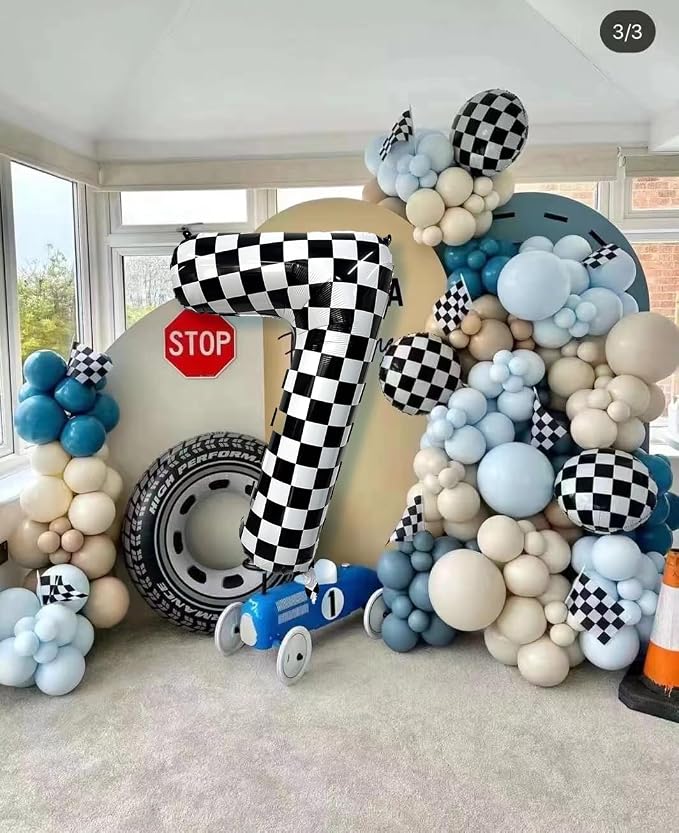 40 Inch Checkered Number Balloon 7 Black and White Number 7 Balloon Foil Helium - Image 3
