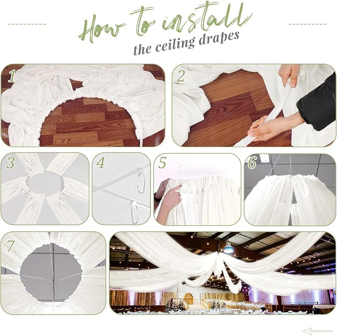 6 Panels Ivory Ceiling Drapes for Wedding Ceiling Drapes 5ftx15ft Wedding Arch - Image 7