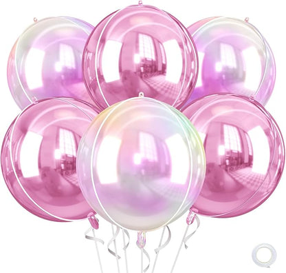 Pink and Iridescent Round Balloons Foil, 22Inch Round Shaped Ball Balloon by Saxuxu