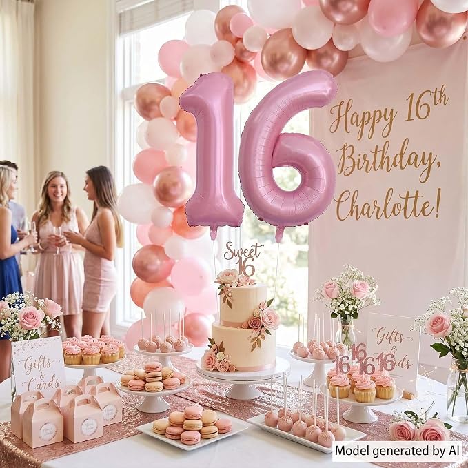 Pearlescent Pink Number 16 Balloon 40 Inch, Shiny Foil - Image 3