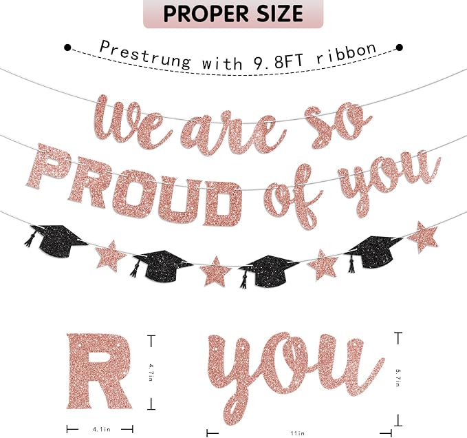 We are So Proud of You Banner Prestrung Rose Gold Graduation Banner Graduation - Image 4