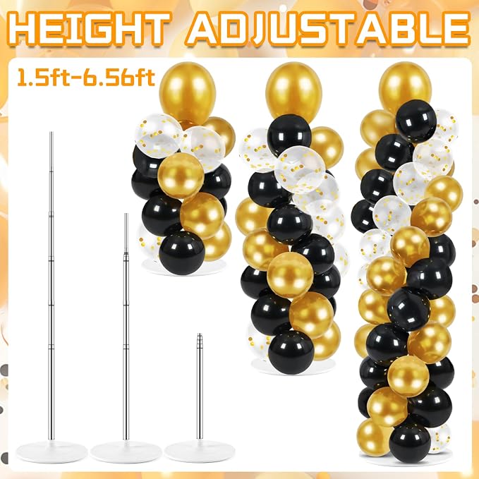 2 Pack Balloon Column Stand Kit 6.5FT, Include 100 Black and Gold Balloons | - Image 4
