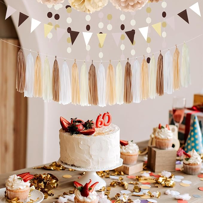 Boho Baby-Shower White-Brown Champagne Party-Decorations - Image 4