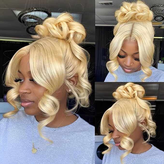 Hidden Strap Body Wave 360 613 Lace Front Wig Human Hair Glueless Wigs Human hair Pre Plucked Pre Bleached 180% Density Blonde Wig With Drawstring HD Full Lace Human Hair Wigs 32Inch