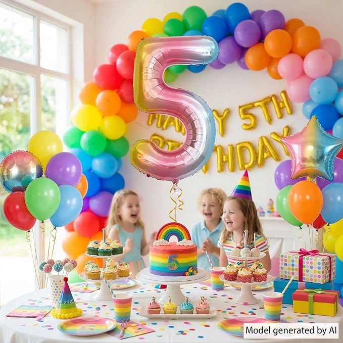 Rainbow Ombre Number 5 Balloon 40 Inch, Pastel Foil - Image 6