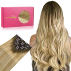 WENNALIFE Clip in Hair Extensions - Real Human Hair, 24 Inch 120g 7pcs, Balayage Light Ash Brown to Light White Blonde
