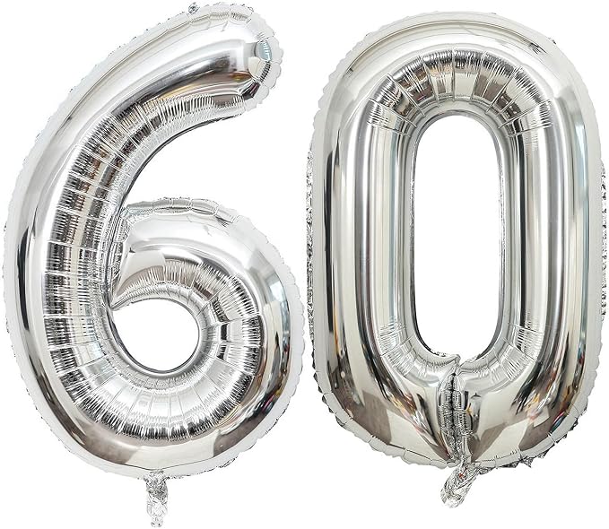 40 Inch Silver 60 Number Balloons Giant Jumbo Huge 60 Foil Mylar Helium Number by LHOAVWE