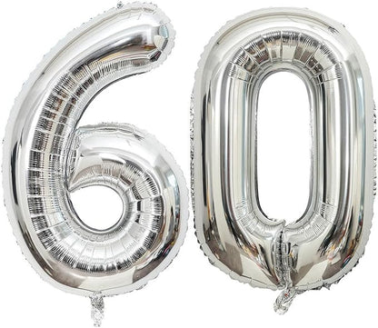 40 Inch Silver 60 Number Balloons Giant Jumbo Huge 60 Foil Mylar Helium Number by LHOAVWE