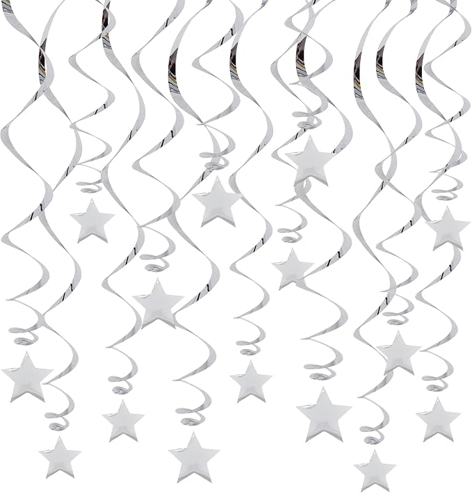 BEISHIDA Silver Star Hanging Swirl Decorations, Hanging Silver Party Supplies by Beishida