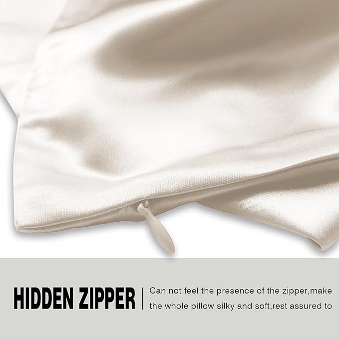 Silk Pillow Cases 2 Pack Soft Breathable and Sliky King Size Pillow Cases Set of 2,Natural Mulberry Satin Silk Pillowcase with Hidden Zipper for Hair and Skin (Beige,20"X 36",2pcs)