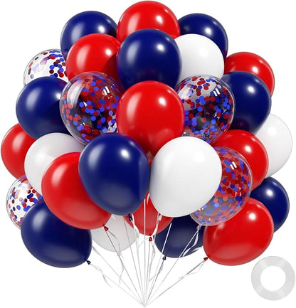 60pcs Red White and Blue Balloons 12inch by BAUANOOY