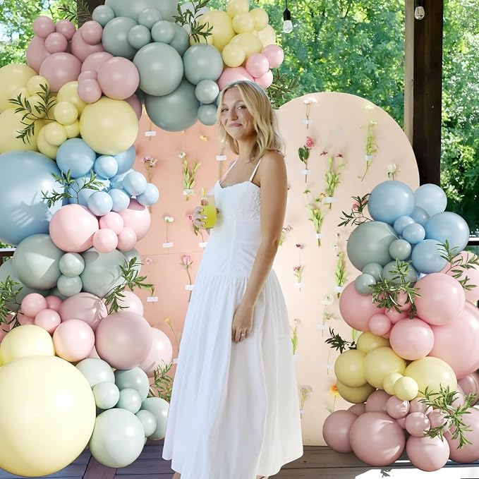 Pink Blue Yellow Pastel Balloon Arch Kit - Image 2