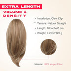 Ponytail Extension – 16” Claw Clip in Ponytail Hair Extensions Natural Soft Synthetic High Pony Tail Hairpieces for Women (Light Brown with Highlights, 16 inch)