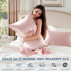 Silk Pillow Cases 2 Pack King Size Mulberry Silk Pillowcase Set of 2 for Hair & Skin 36 x 20 Inches 22 Momme Both Sided Grade 6A Silk Soft Breathable Cooling with Hidden Zipper, Pink