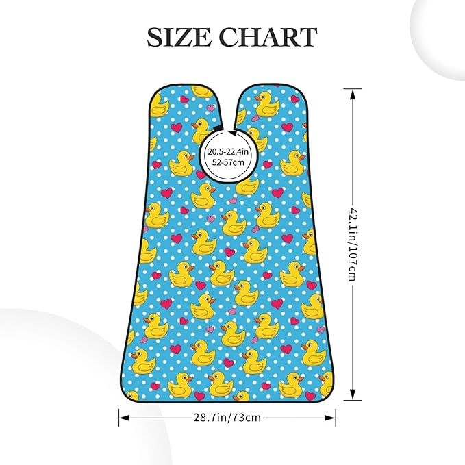 Ultimate Shaving Bib, Beard Trimming Apron with Hair Catcher, Pink Heart Polka Dots Blue Yellow Rubber Ducks