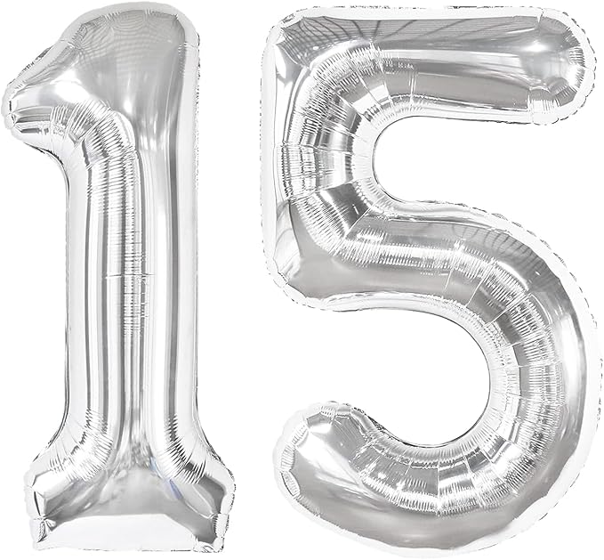 40 Inch Silver Number 15 Balloon Birthday Party Decorations by Hadoife