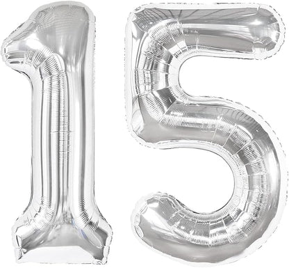 40 Inch Silver Number 15 Balloon Birthday Party Decorations by Hadoife
