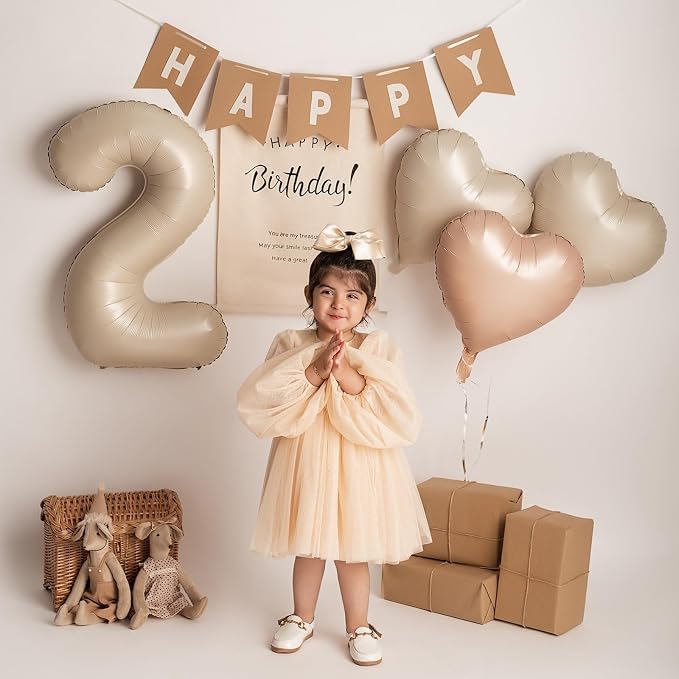 Cream White Beige Heart Balloons, 18Inch Retro Apricot Helium Polyester Film - Image 5
