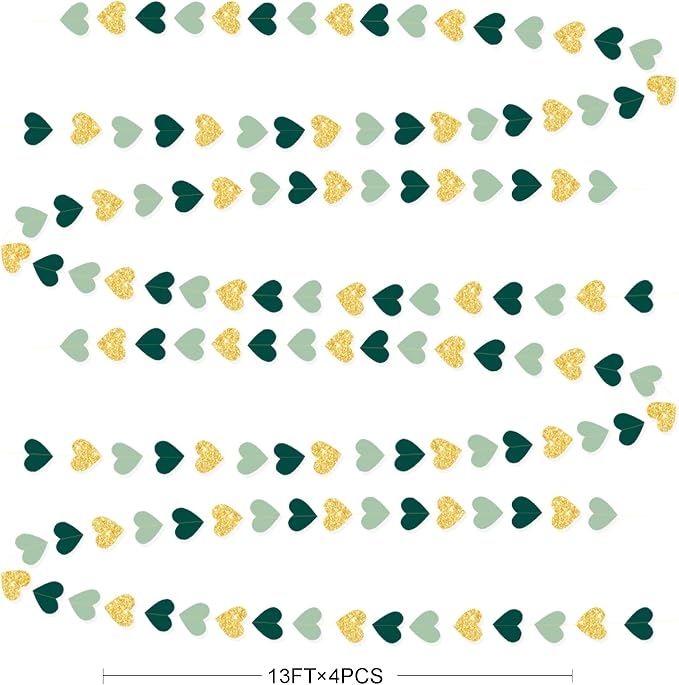 Sage Green and Gold Heart Party Glitter Gold Paper Olive Green Love Heart - Image 2