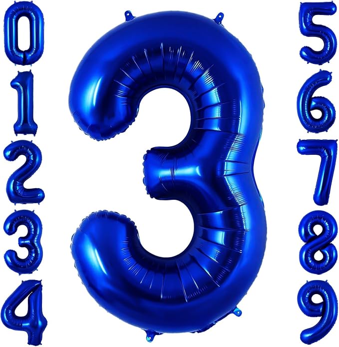 Navy Blue 3 Balloon Number, 40 Inch Number 3 Balloon Big Dark Blue 3 Foil Mylar by BBPOOL
