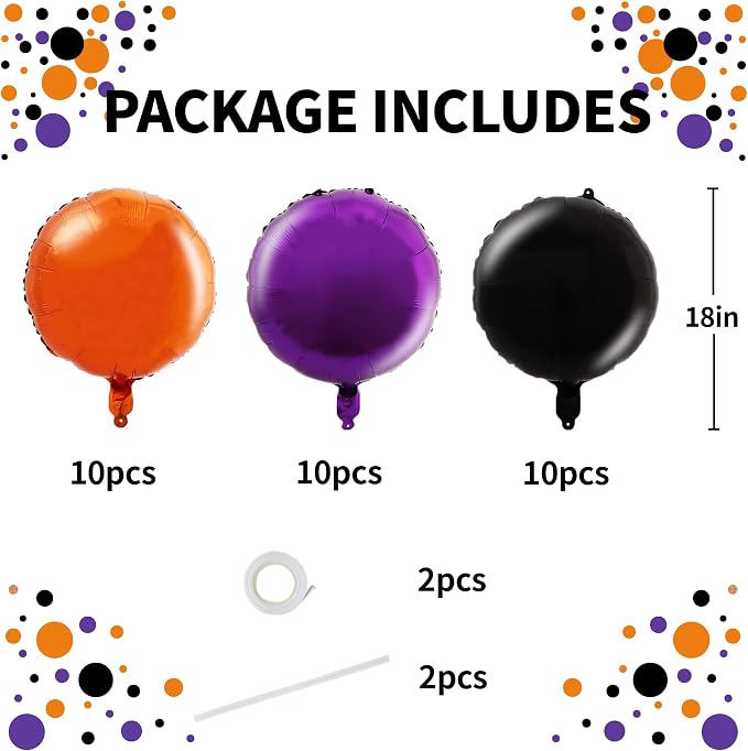 TONIFUL 30Pcs 18 Inch Black Orange Purple Round Shape Foil Balloons Big Circle - Image 2