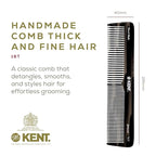 Kent 16T Black Graphite Fine and Wide Tooth for Daily Grooming, Handmade Styling Comb for All Hair Types, Wet or Dry Hair Detangling Comb for Men and Women, Saw Cut Hand Polished, Made in England