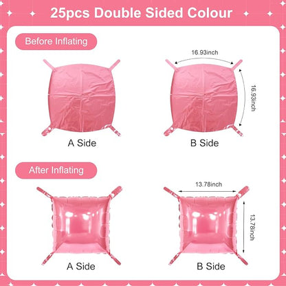 Pink Square Foil Balloons 25 Pcs Metallic Pink Balloons Wall Backdrop - Image 7