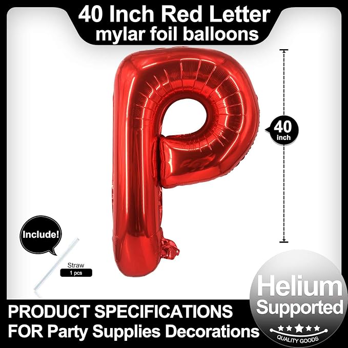 40 Inch Red Letter P Balloons, DIY Phrase Foil Alphabet Letter P Balloons DIY - Image 2