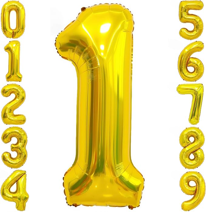 Gold 1 Balloon Number, 40 Inch Number 1 Balloon Large Gold 1 Foil Mylar Helium by BBPOOL