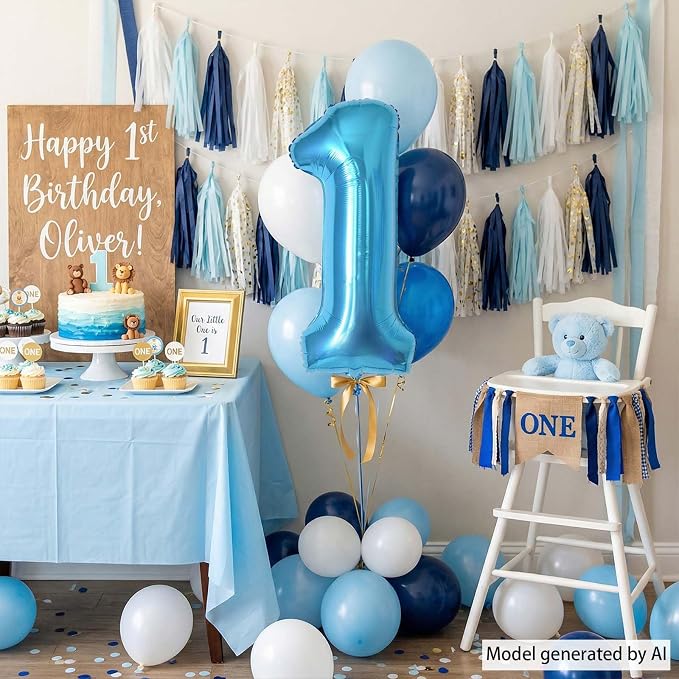 Light Blue Number 1 Balloon 40 Inch, Foil Numeral - Image 6