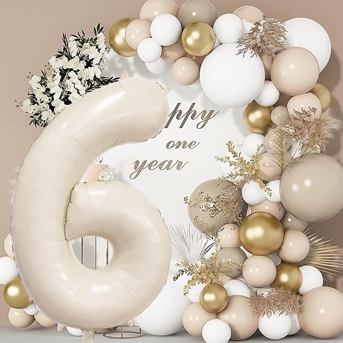 Cream Number 6 Balloon 40 Inch Beige Nude Number 6 Balloon - Image 3