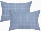 JELLYMONI 100% Natural Cotton Plaid King Pillowcases Set, 2 Pack Blue Checkered Pattern Printed Pillow Covers with Envelope Closure (Pillows are not Included)