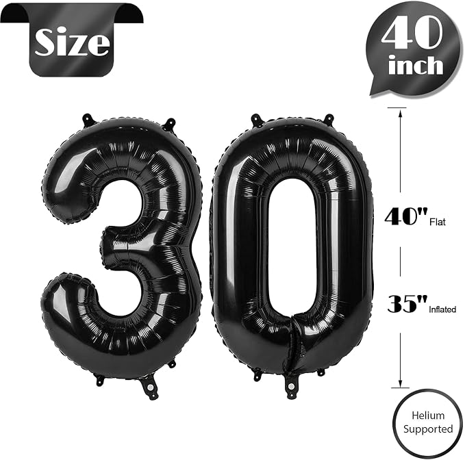 Black Number 30 Balloon 40 Inch, 30th Birthday Party Decorations Men Women | - Image 5