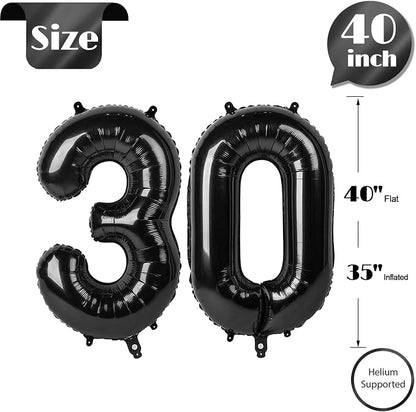 Black Number 30 Balloon 40 Inch, 30th Birthday Party Decorations Men Women | - Image 5