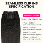 Lashey Seamless Clip in Hair Extensions Human Hair 150g 9pcs Kinky Straight Natural Black 24 Inch Long Clip in Hair Extensions Real Human Hair with PU Soft Invisi Edge