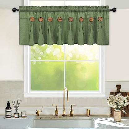 Farmhouse Valance Curtains, Boho Cotton Linen Kitchen Valance, Olive Green - Image 3