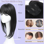 Hair Toppers for Women Real Human Hair, 360°3D Topper for Women with Thinning Crown Wispy Clip in Bangs Breathable Hand Tied Craft Big Coverage Hairpieces(Mocha（Big Coverage）, 16 Inch-3D-Side)