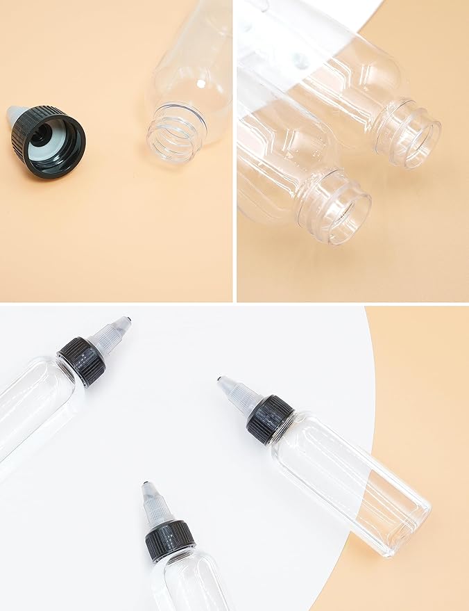 50 Pcs 2oz Plastic Squeeze Bottles with Twist Top Cap, 60ml Clear Dispensing Bottles, Empty Squirt Bottle for Liquids, Sauces, Arts, Crafts, Travel