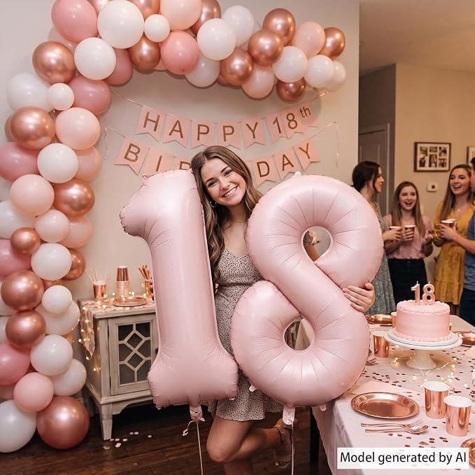 Baby Pink Number 18 Balloon 40 Inch, Matte Blush Foil Numeral Party Supplies | - Image 2
